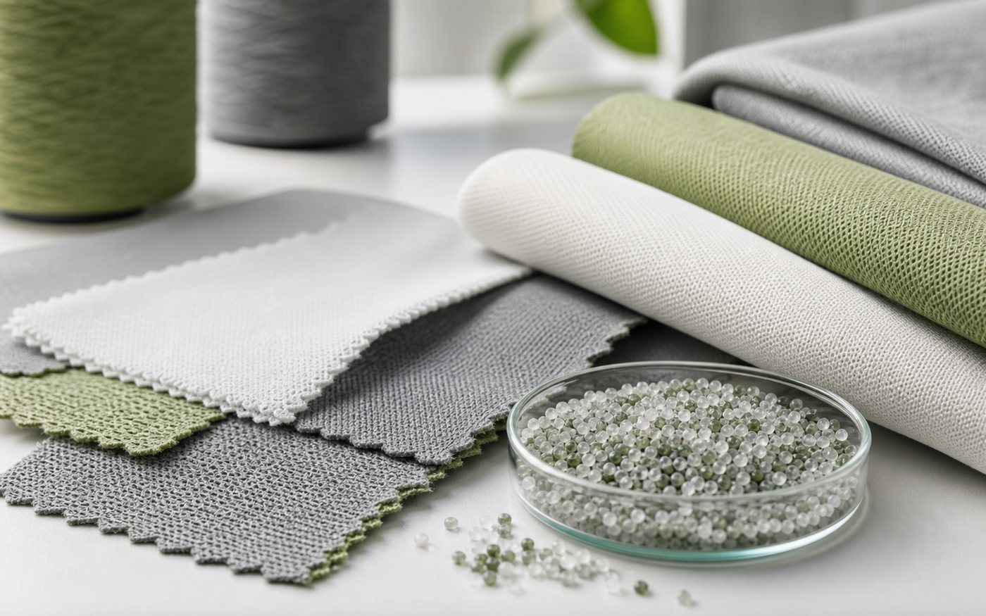 Recycled polyester and recycled nylon fabric swatches