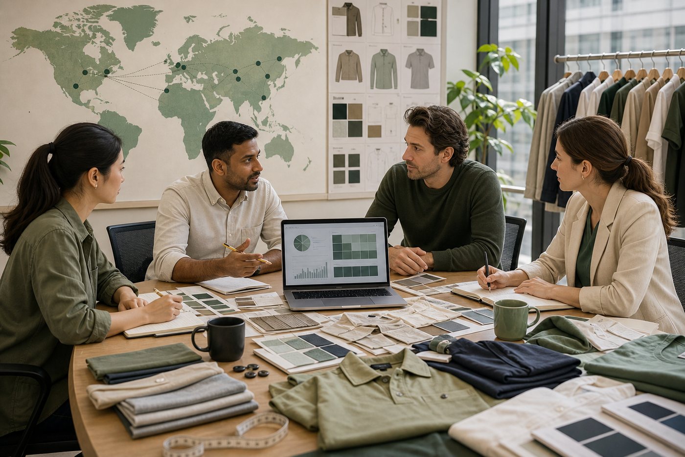 Business growth planning with apparel samples and regional manufacturing review