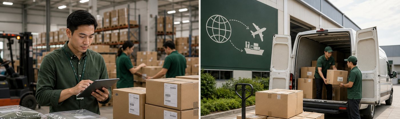Apparel cartons prepared for DDP delivery and dispatch