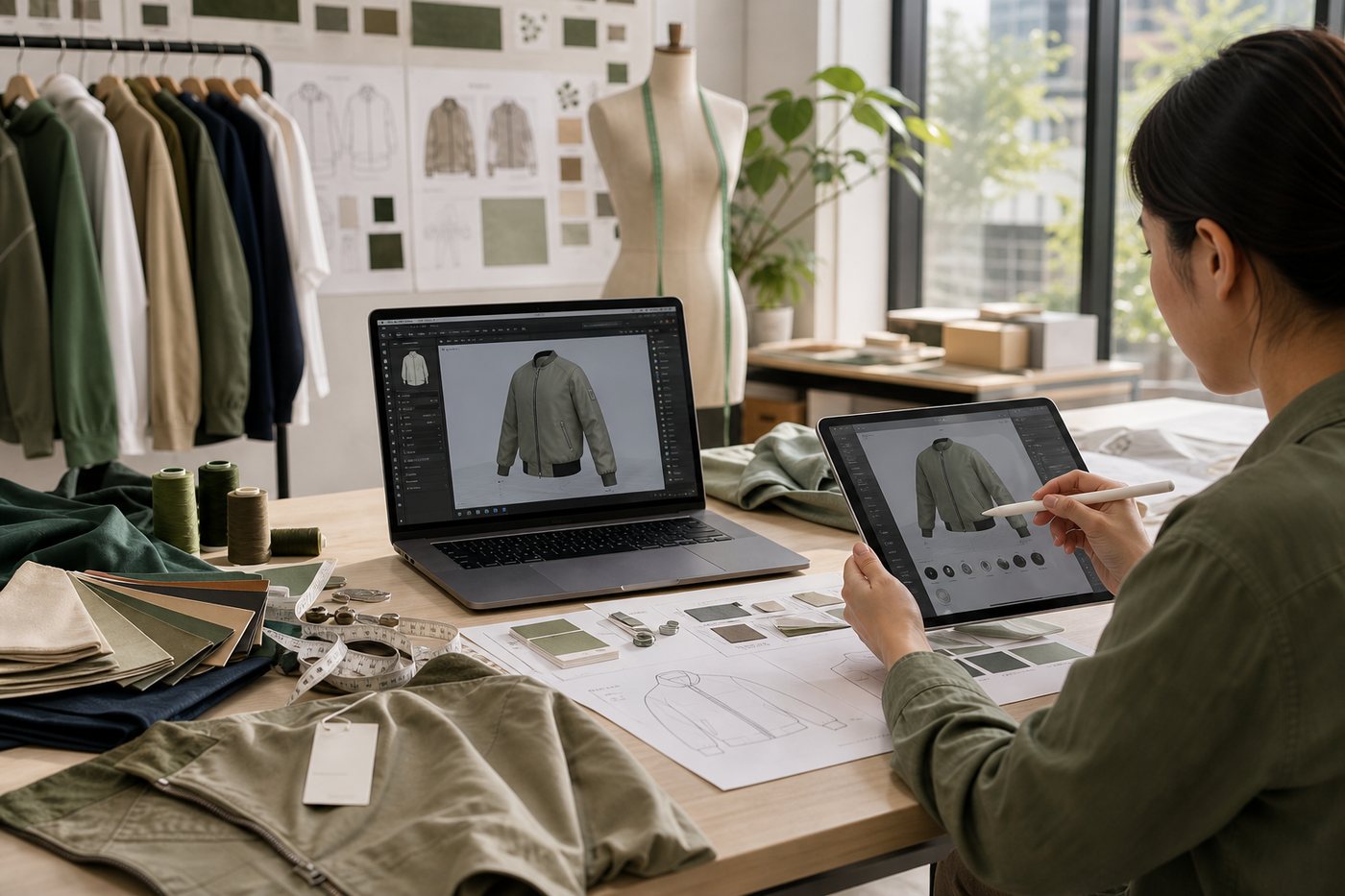 Apparel product development with digital garment sampling and swatches